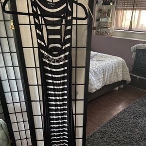 Black/White Striped Bebe Maxi Dress